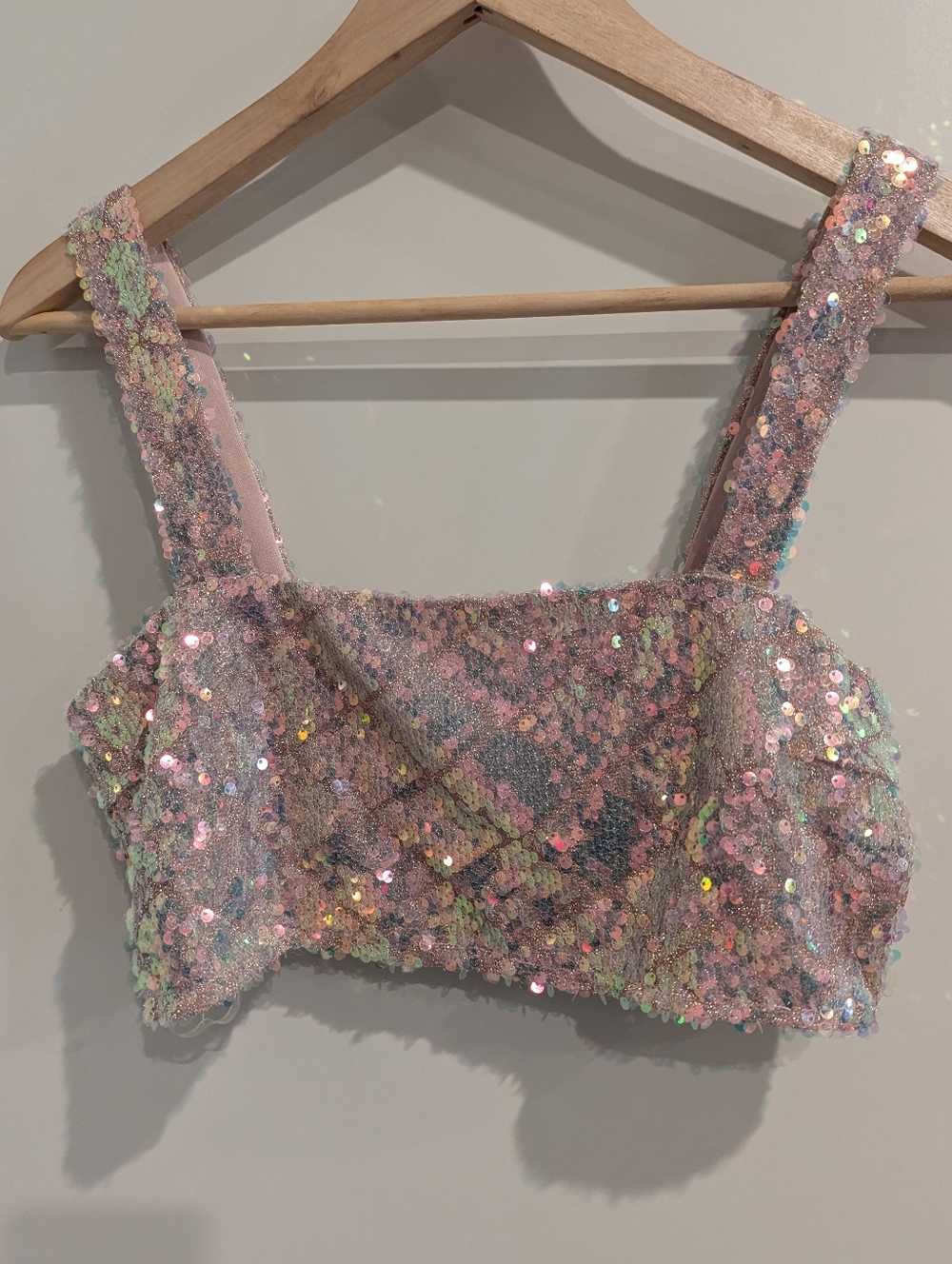 12th Tribe Sequin Cropped Tank Top - Pastel Pink NWT